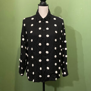 Zara Black and White Polka Dot Button Down Shirt